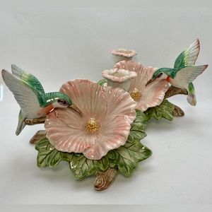 VTG Pair of Fitz and Floyd Hummingbird & Hibiscus Candlestick Holders